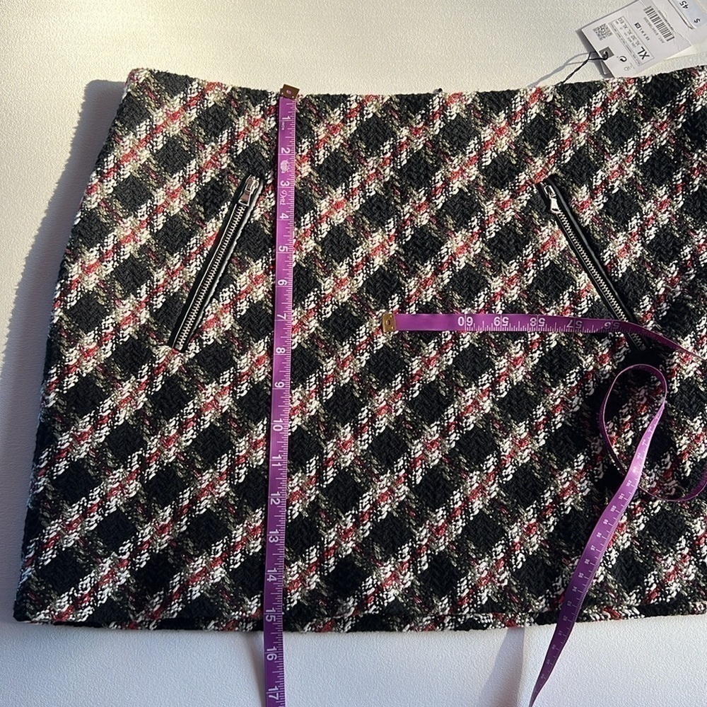 Zara Skirt‎ tweed black/red plaid holiday mini classic Christmas traditional XL - Picture 10 of 11